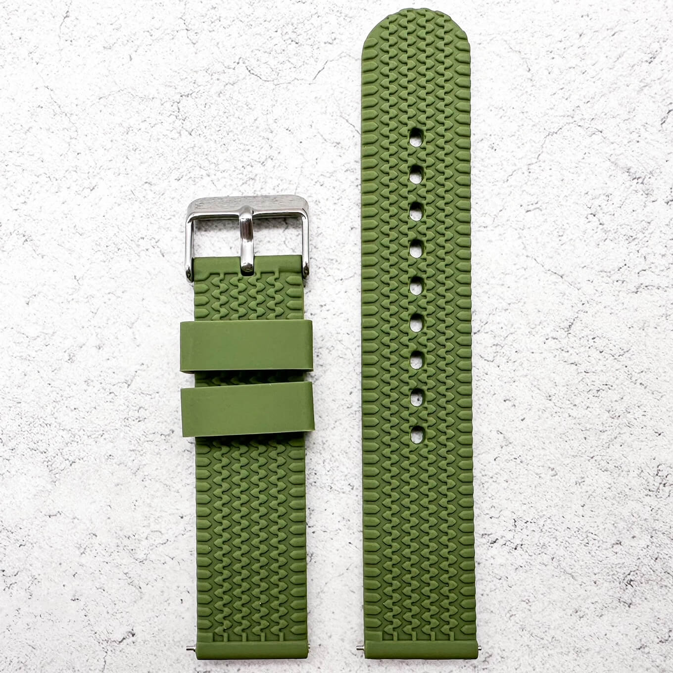 Silicone Tyre Tread Quick Release Watch Strap Green 18mm 20mm 22mm 3