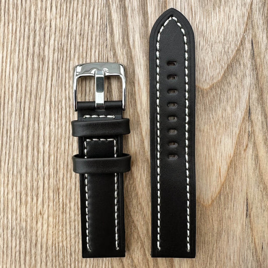 Smooth Grain Genuine Leather White Stitched Watch Strap Dark Brown 2