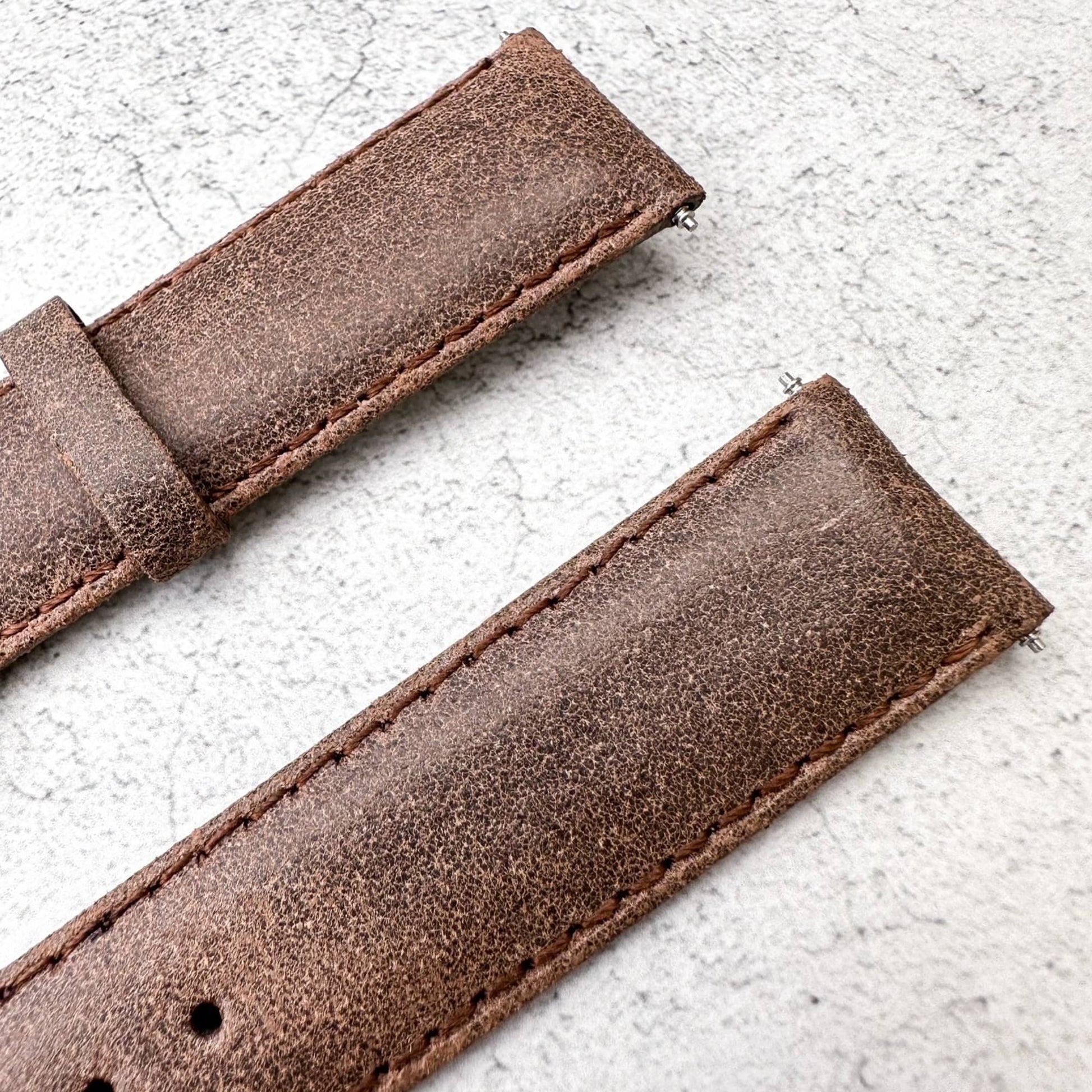 Smooth Grain Vintage Genuine Leather Watch Strap Medium Brown 5