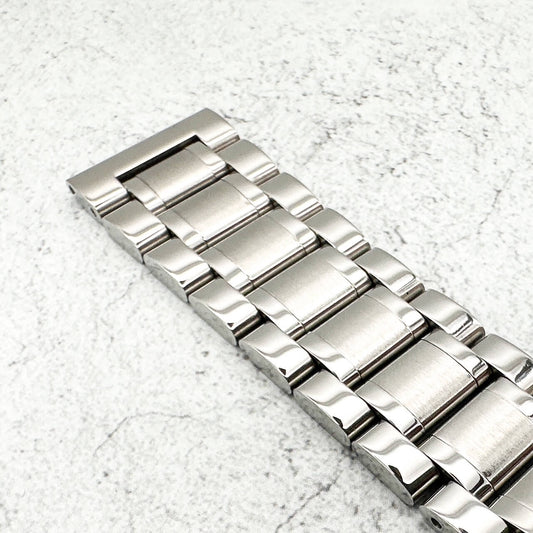 Solid Stainless Steel Divers Oyster Style 3 Link Straight End Metal Watch Strap With Butterfly Clasp 1