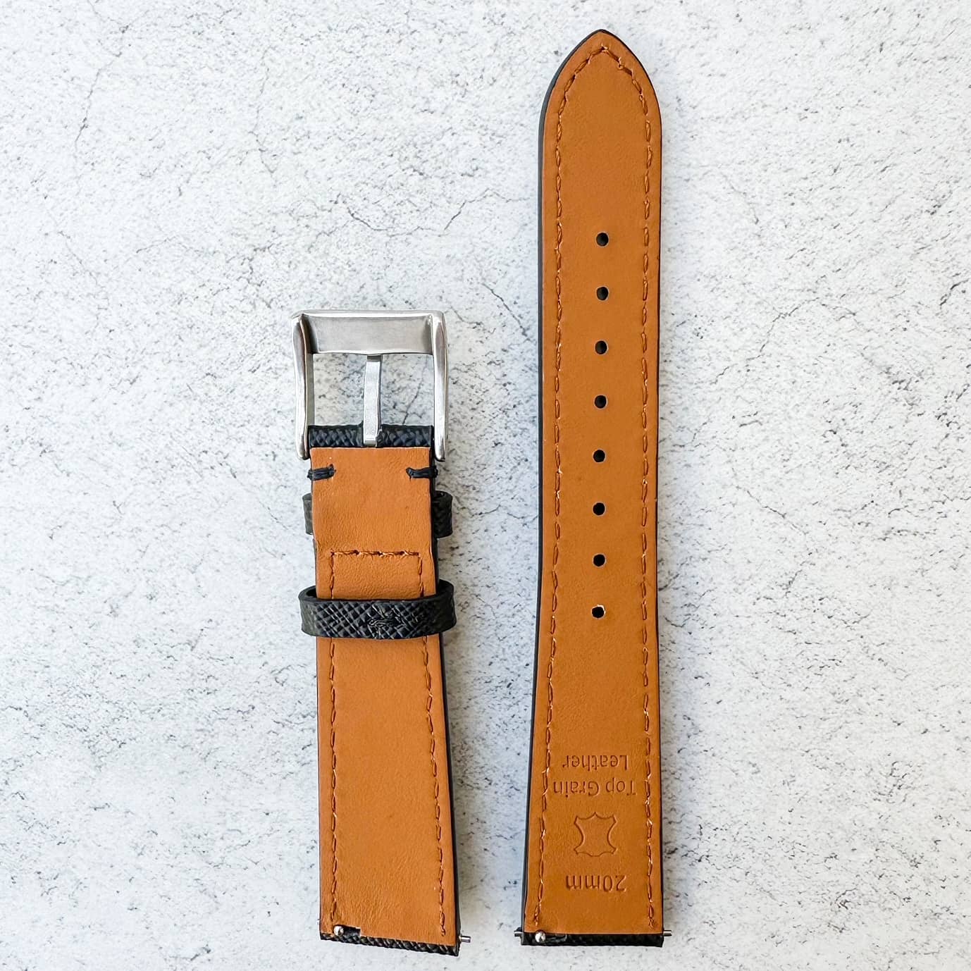 Top Grain Quick Release Genuine Leather Watch Strap Black 3