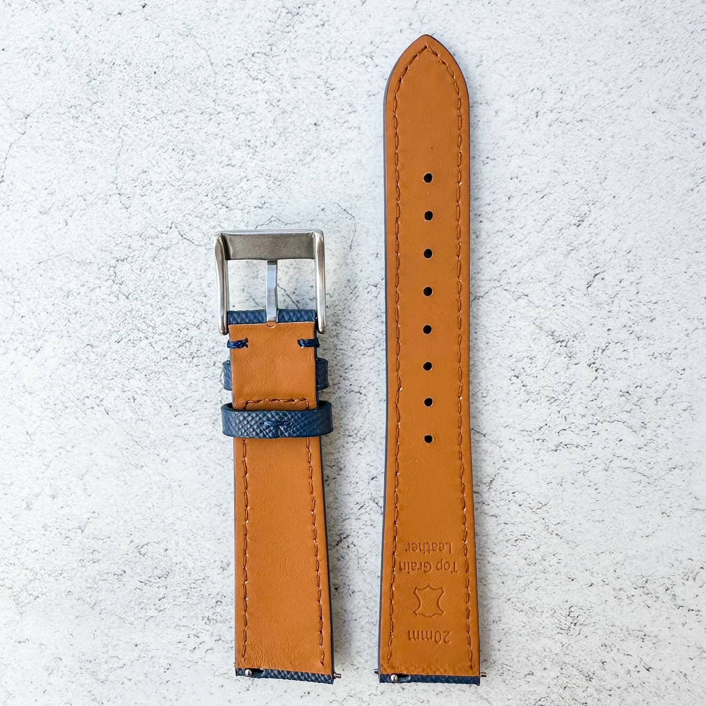 Top Grain Quick Release Genuine Leather Watch Strap Blue 3
