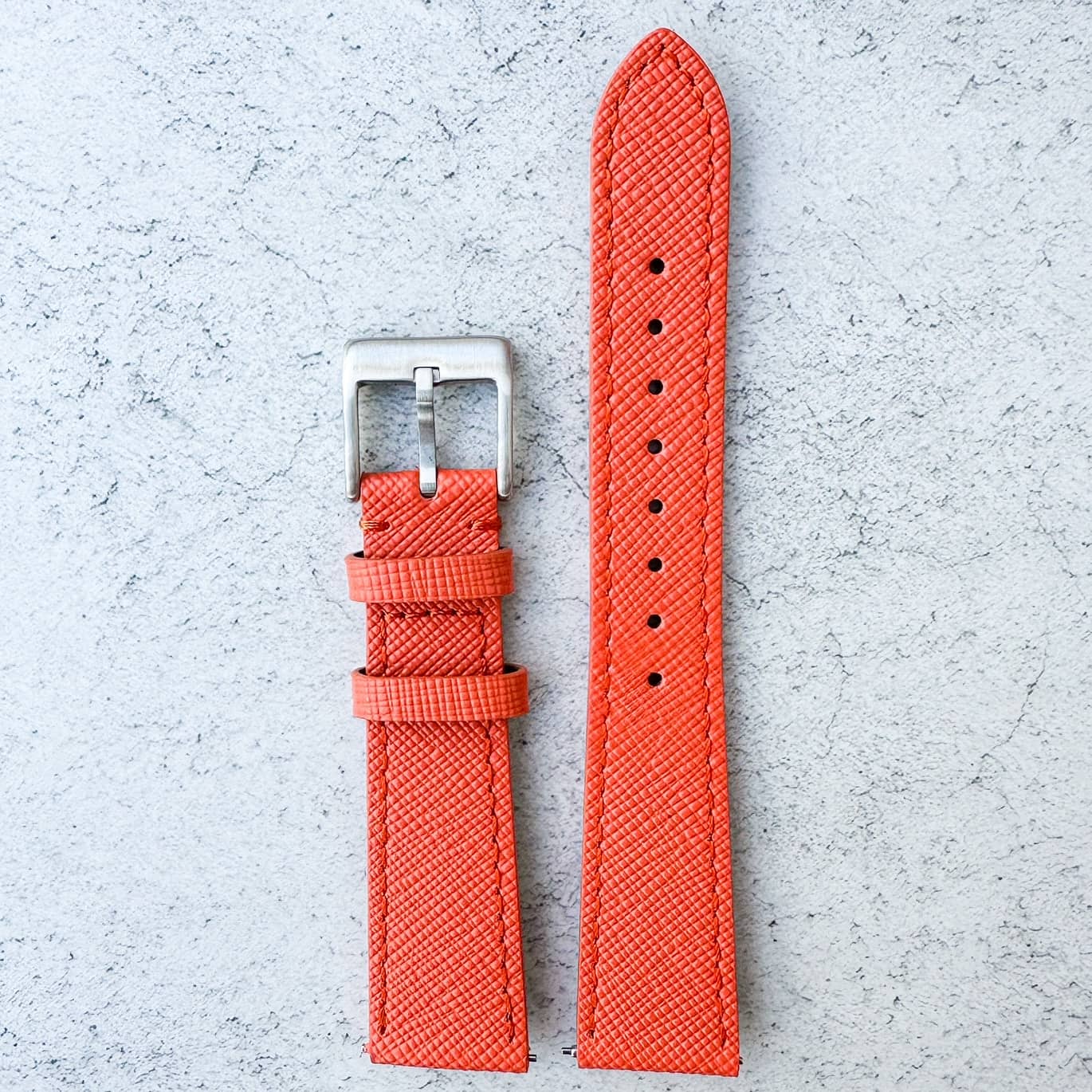 Top Grain Quick Release Genuine Leather Watch Strap Orange 2