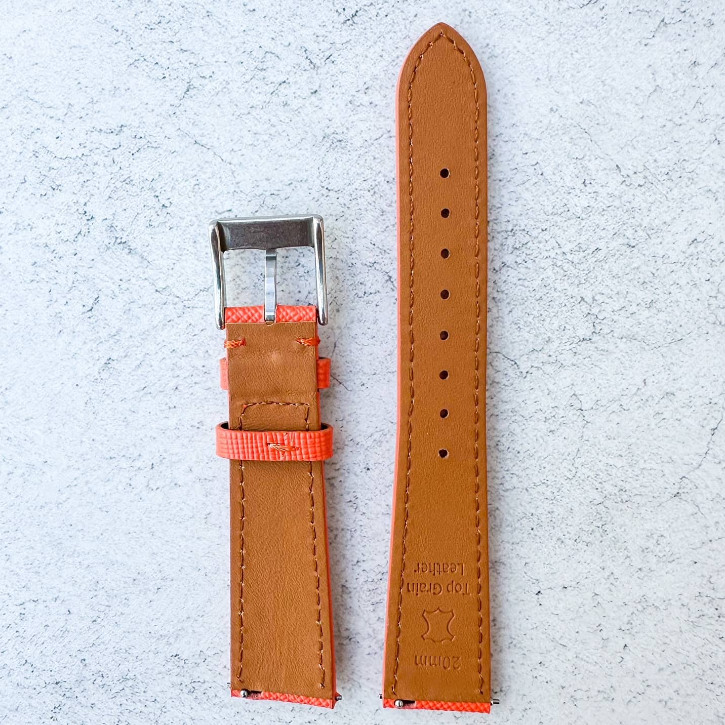 Top Grain Quick Release Genuine Leather Watch Strap Orange 3