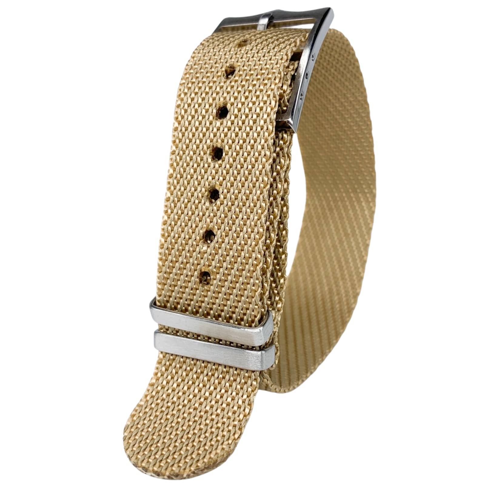 Twill Woven Nylon Single Pass Watch Strap BEIGE 20 22 mm