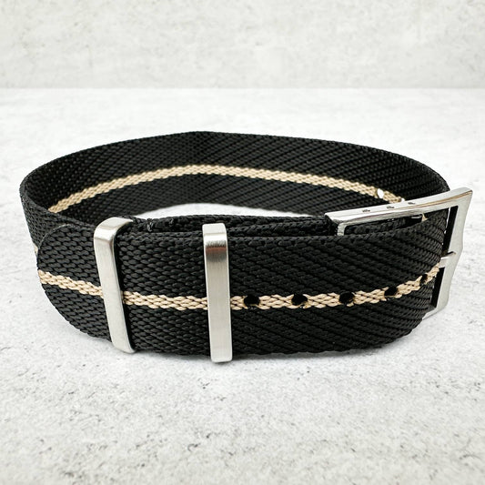 Twill NATO Single Pass Watch Strap Black Beige 2