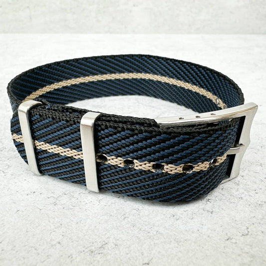 Twill NATO Single Pass Watch Strap Dark Blue Beige 2