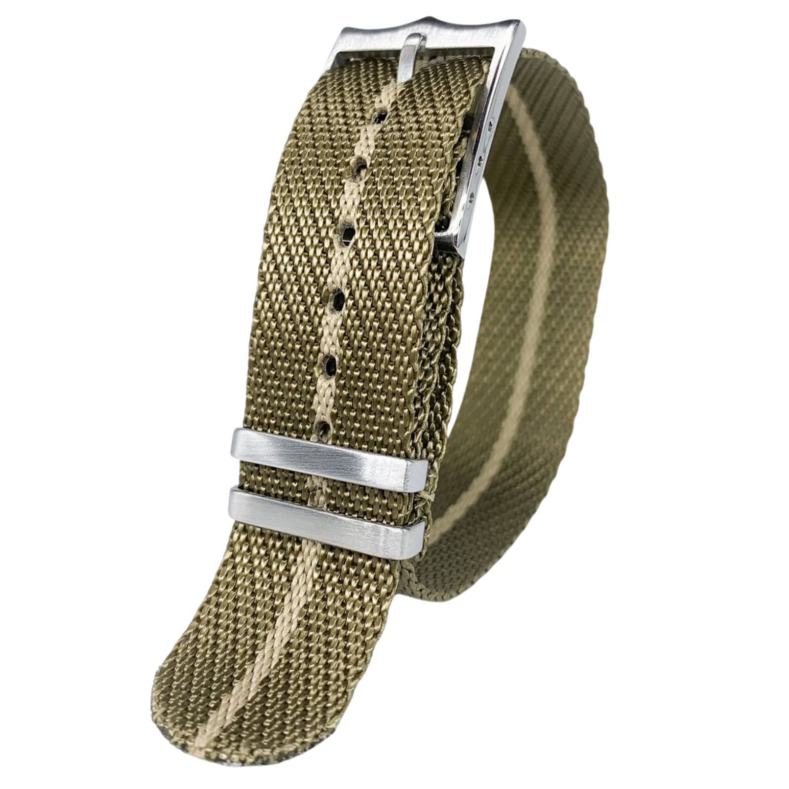 Twill Woven Nylon Single Pass Watch Strap Green Beige