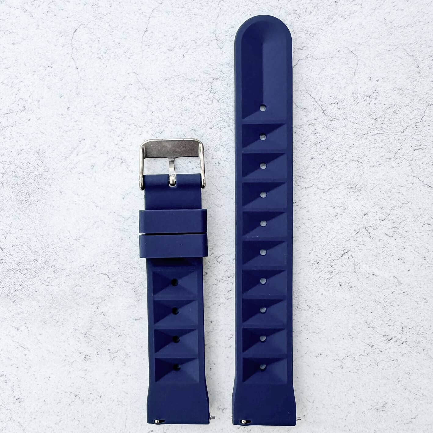 Waffle Silicone Dive Watch Strap Dark Blue 3