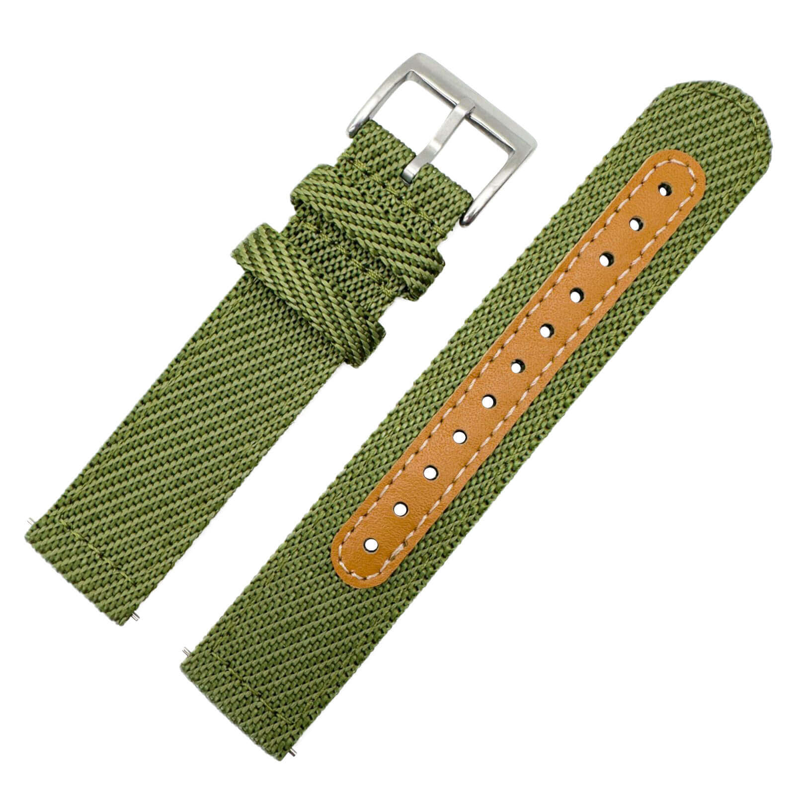 Woven Nylon Leather Hybrid Watch Strap Green