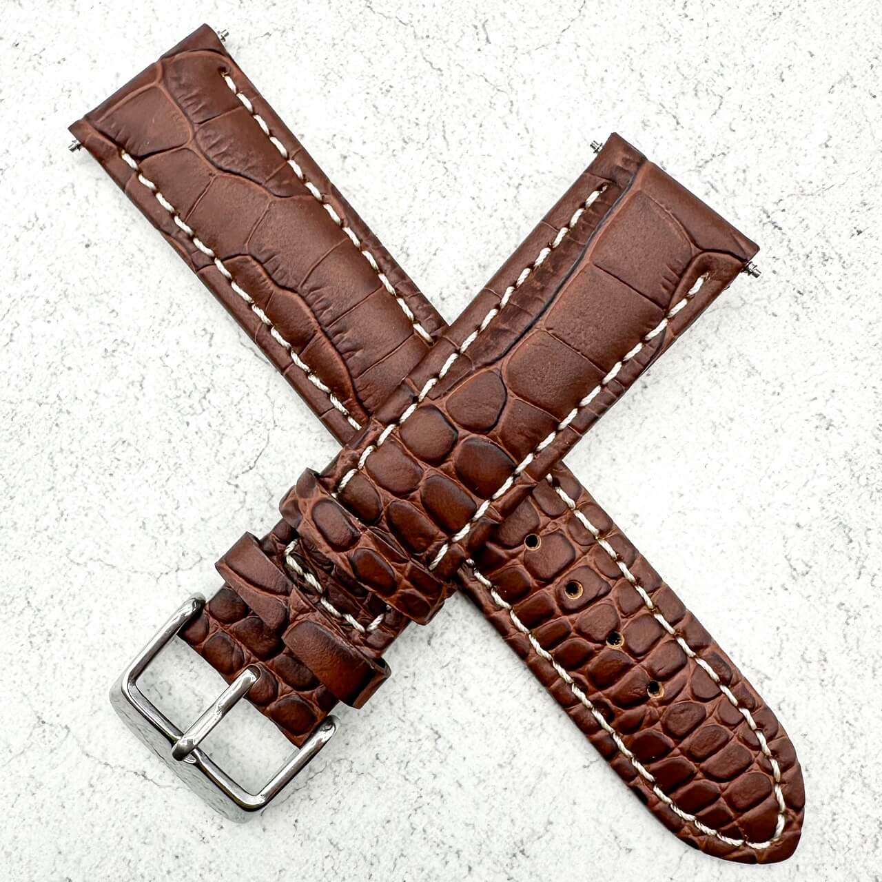 Alligator Grain Embossed Leather Watch Strap BROWN 18 20 22 mm