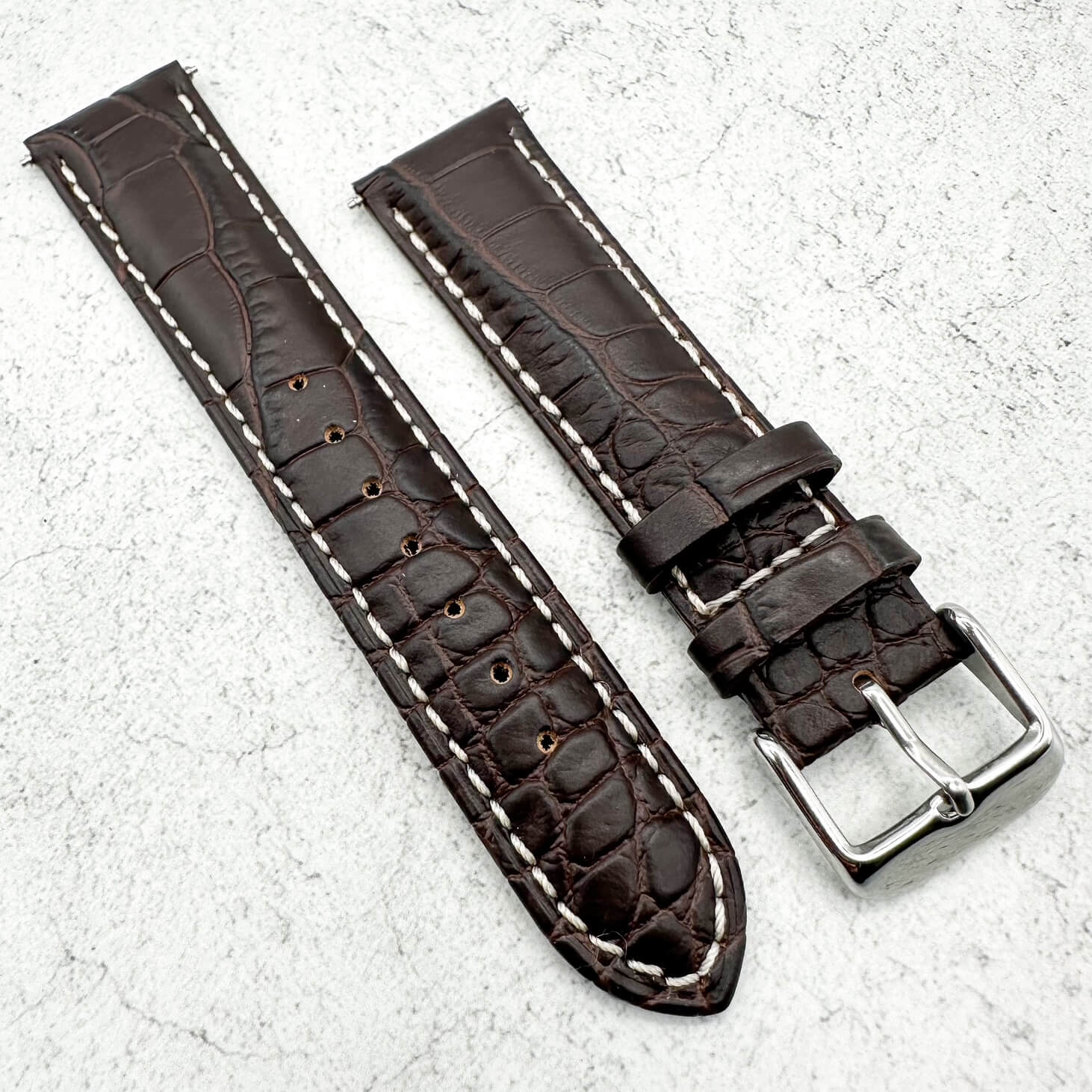 Alligator Grain Embossed Leather Watch Strap In Dark Brown 1