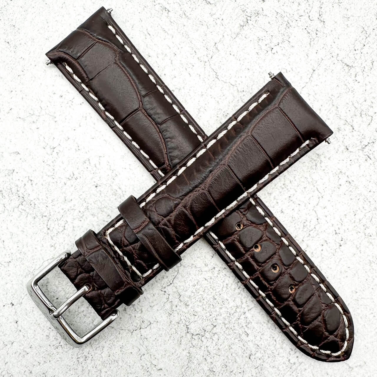 Alligator Grain Embossed Leather Watch Strap In Dark Brown 2