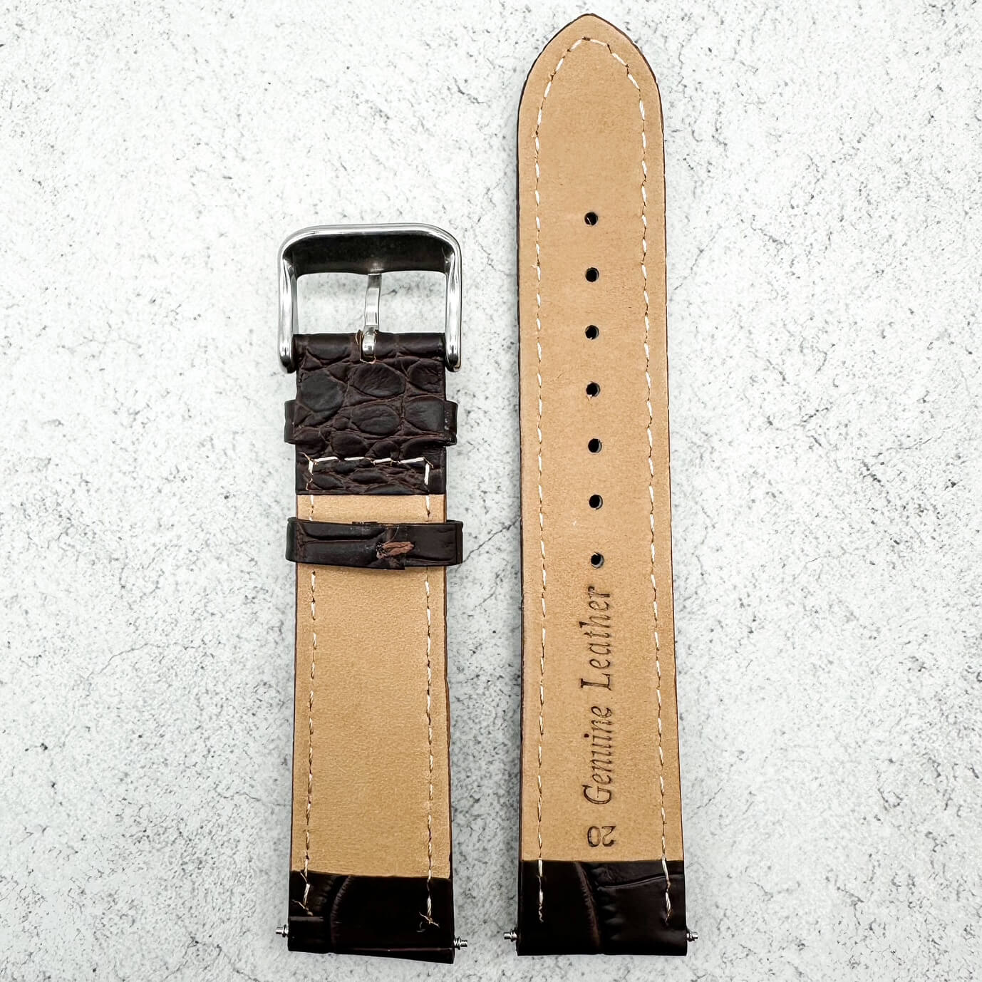 Alligator Grain Embossed Leather Watch Strap In Dark Brown 3