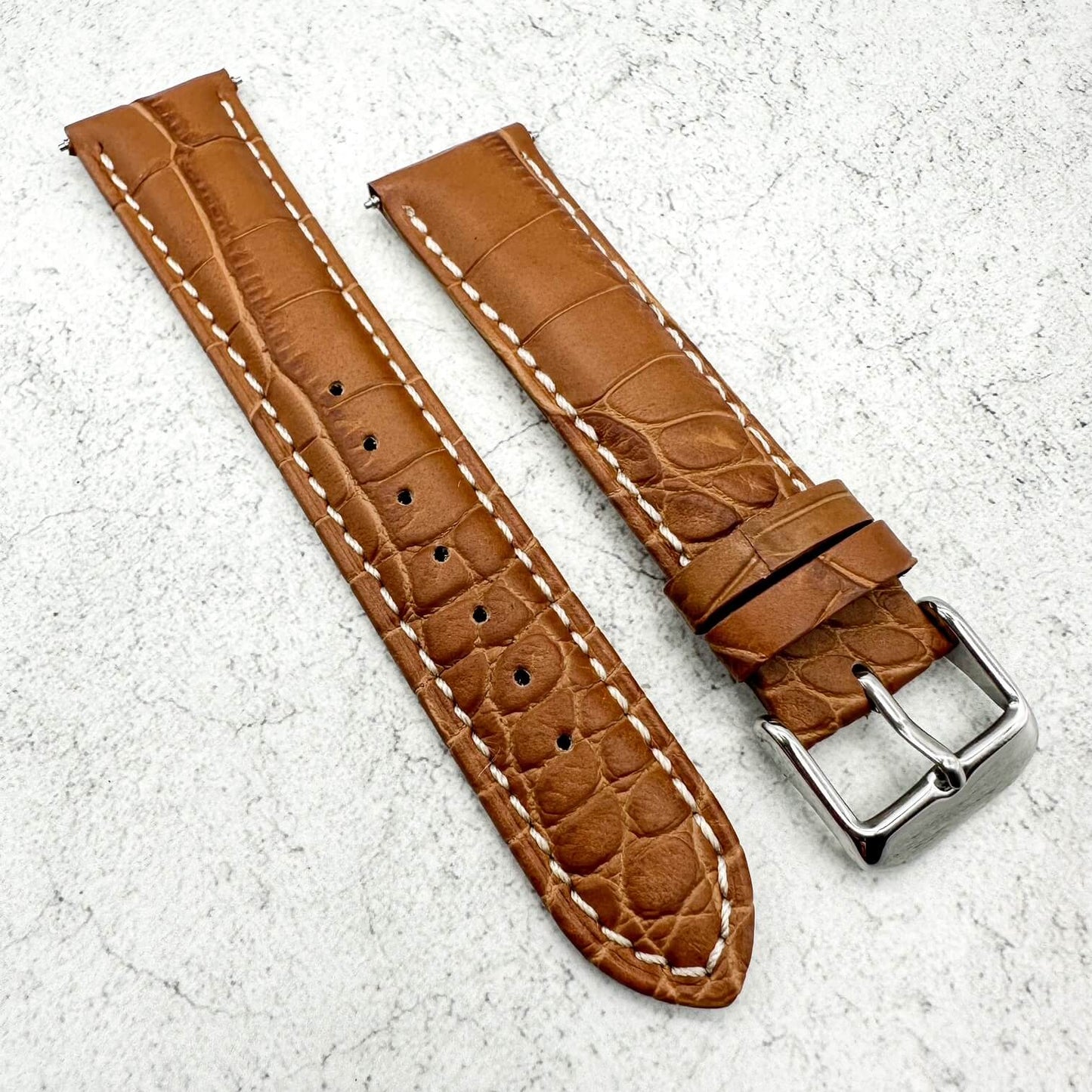 Alligator Grain Embossed Leather Watch Strap In Tan Brown 1