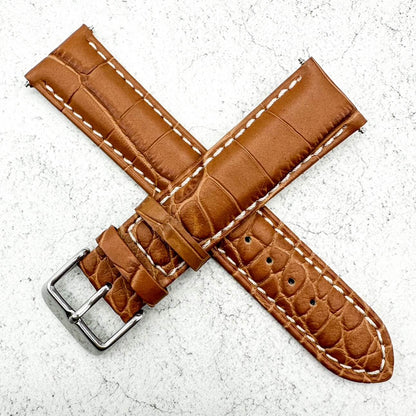 Alligator Grain Embossed Leather Watch Strap In Tan Brown 2