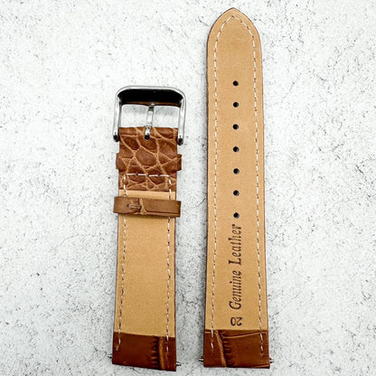 Alligator Grain Embossed Leather Watch Strap In Tan Brown 3