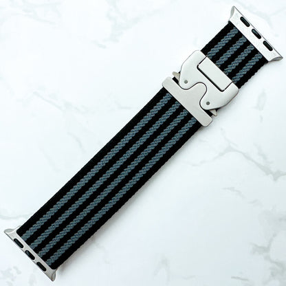Braided Nylon Loop Band With Parachute Buckle For Apple Watch In Black & Grey Bond Spectre Style 2