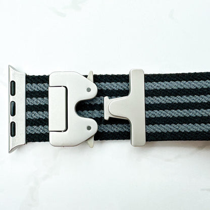 Braided Nylon Loop Band With Parachute Buckle For Apple Watch In Black & Grey Bond Spectre Style 4