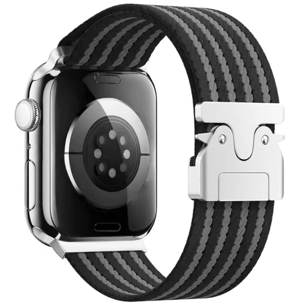 Braided Nylon Loop Band With Parachute Buckle For Apple Watch In Black & Grey Bond Spectre Style The Thrifty Gentleman