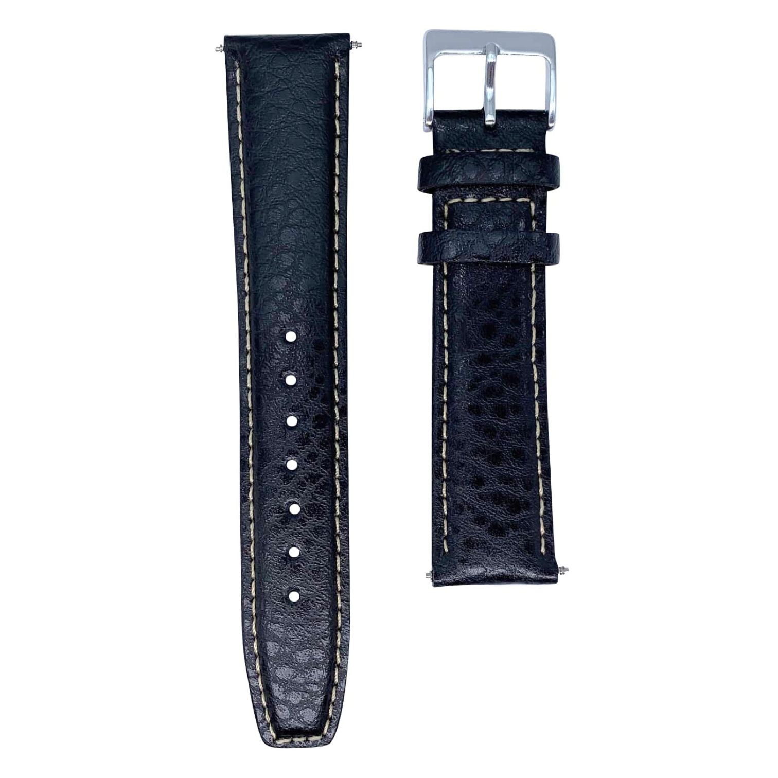 Buffalo Grain Genuine Leather Watch Strap Black 1