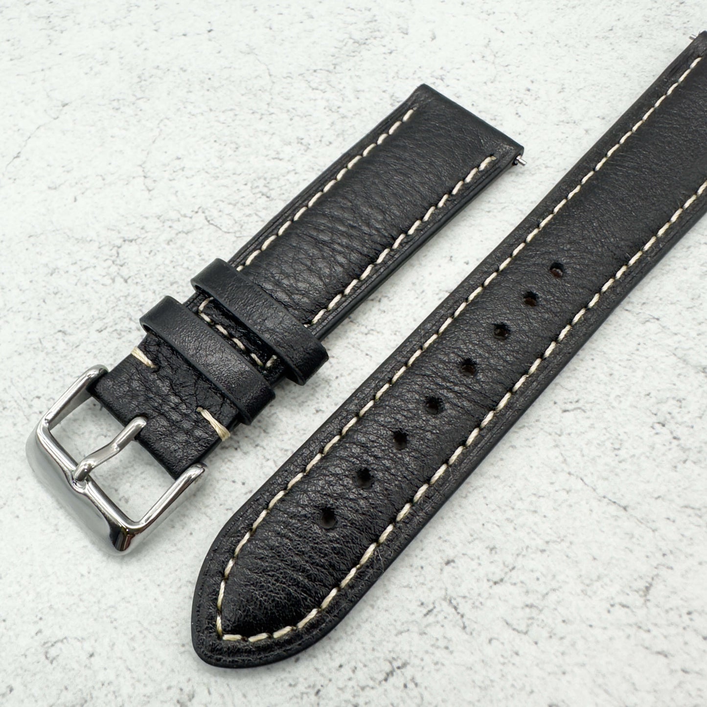 cowhide crazy horse vintage genuine leather watch strap black 2