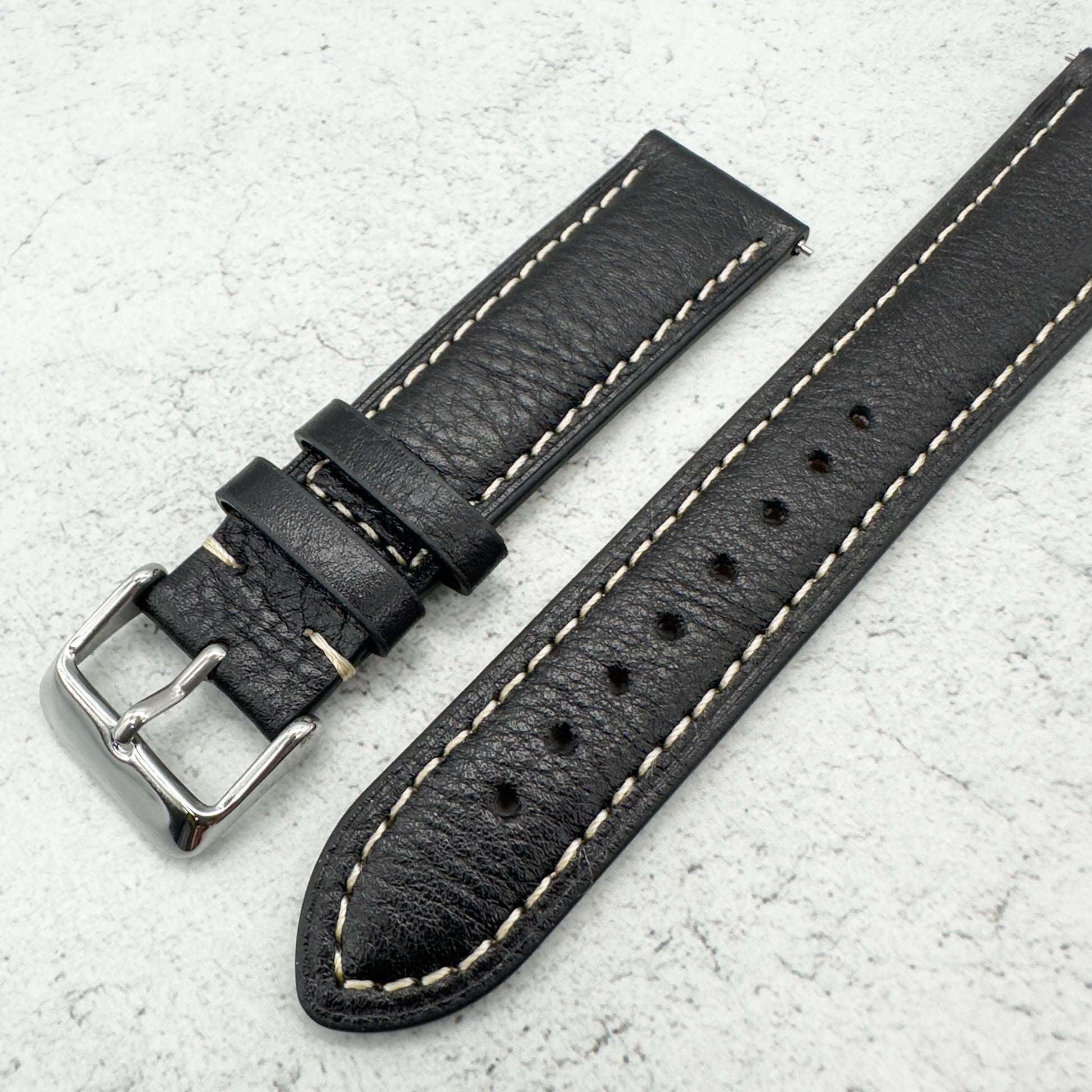 cowhide crazy horse vintage genuine leather watch strap black 2
