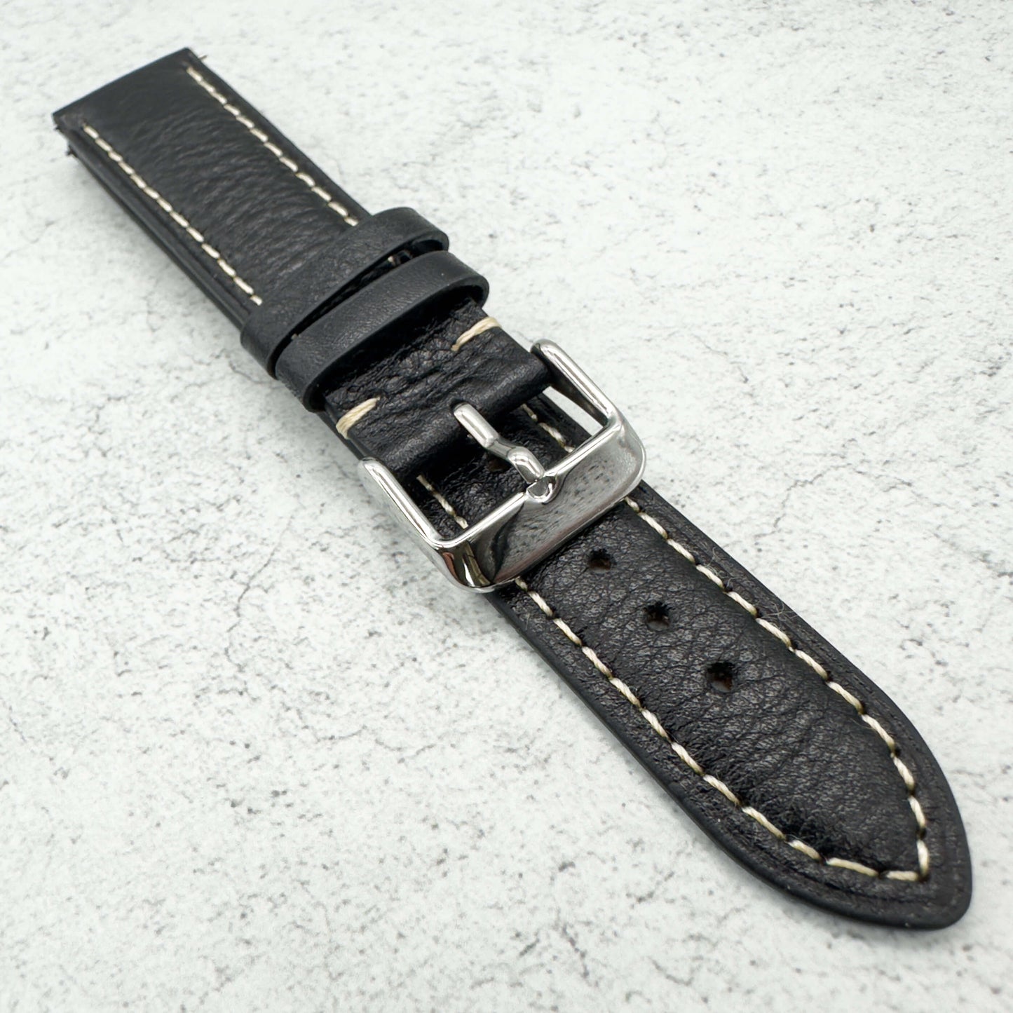 cowhide crazy horse vintage genuine leather watch strap black 3
