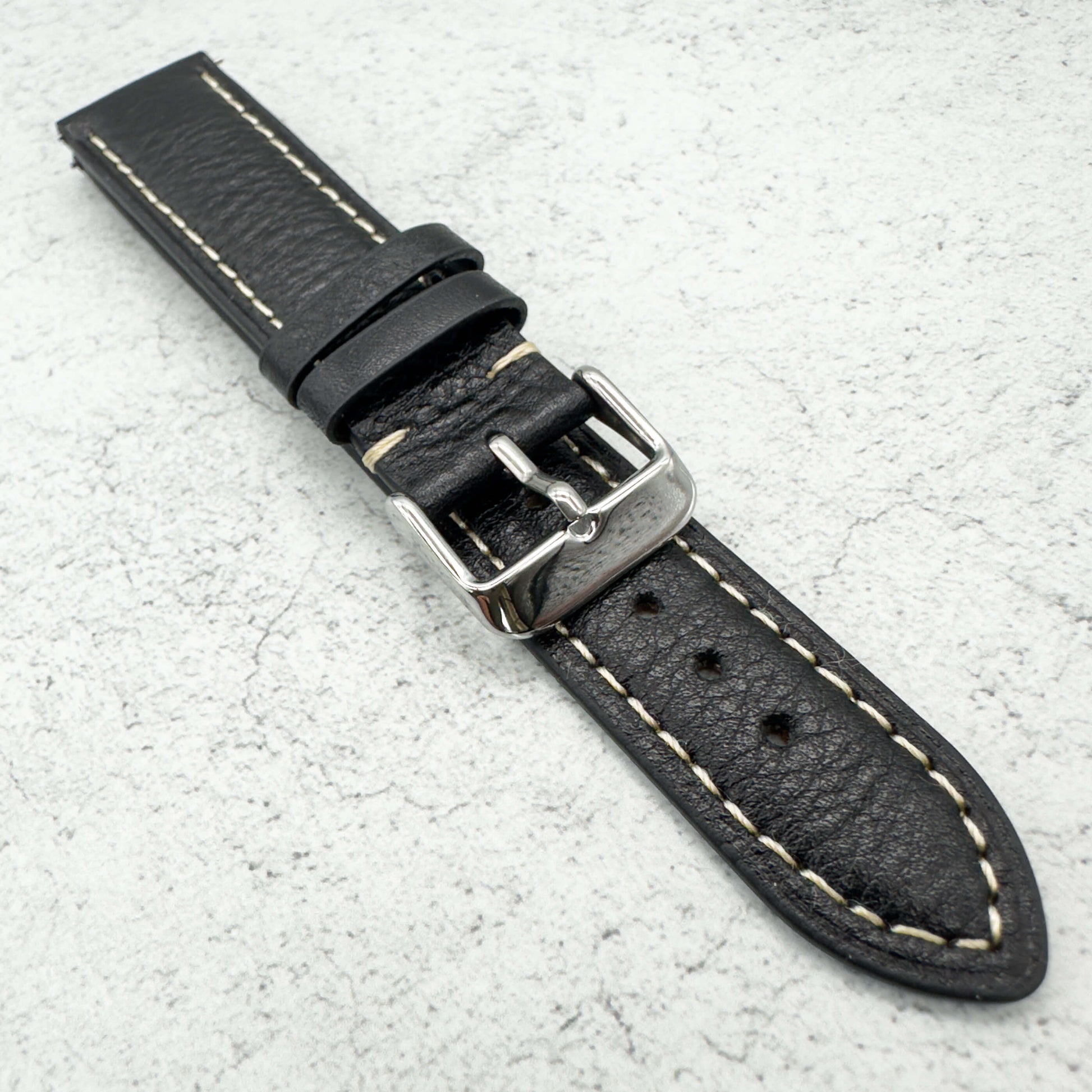 cowhide crazy horse vintage genuine leather watch strap black 3