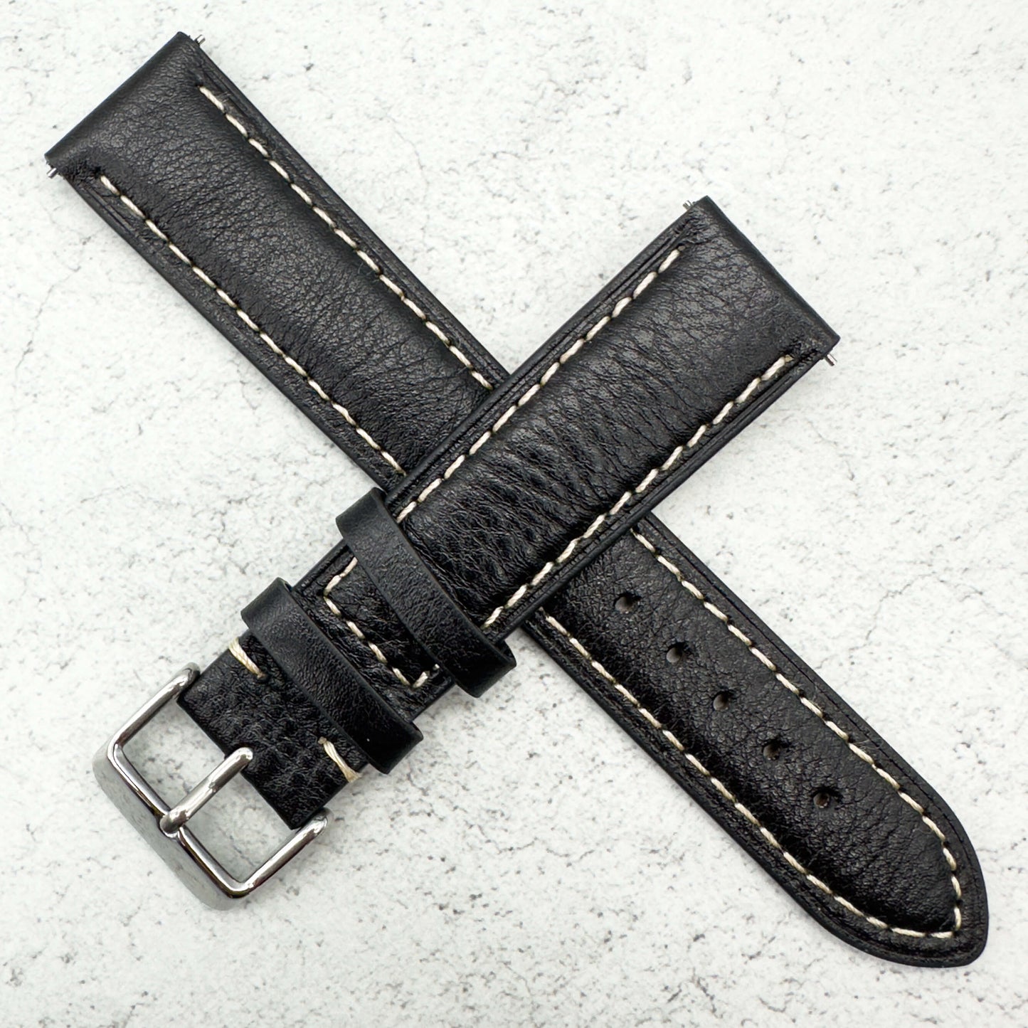 cowhide crazy horse vintage genuine leather watch strap black 4