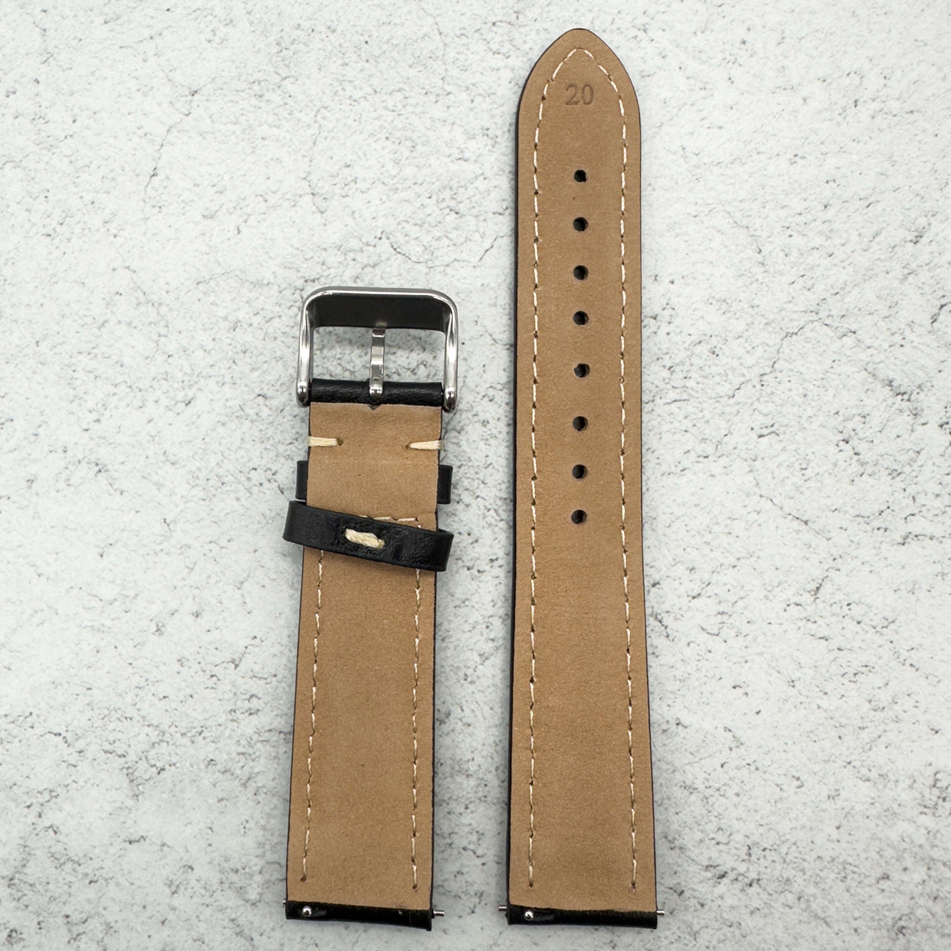 Cowhide Crazy Horse Leather Watch Strap BLACK 18 20 22 mm