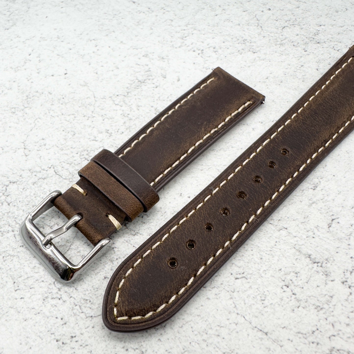 cowhide crazy horse vintage genuine leather watch strap dark-brown 2