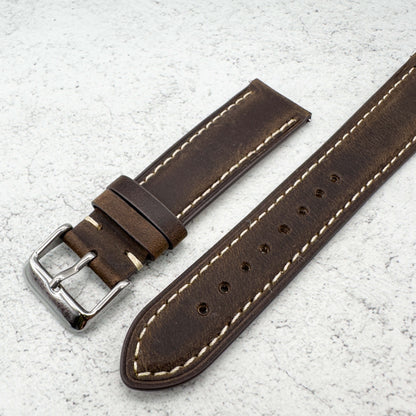 cowhide crazy horse vintage genuine leather watch strap dark-brown 2