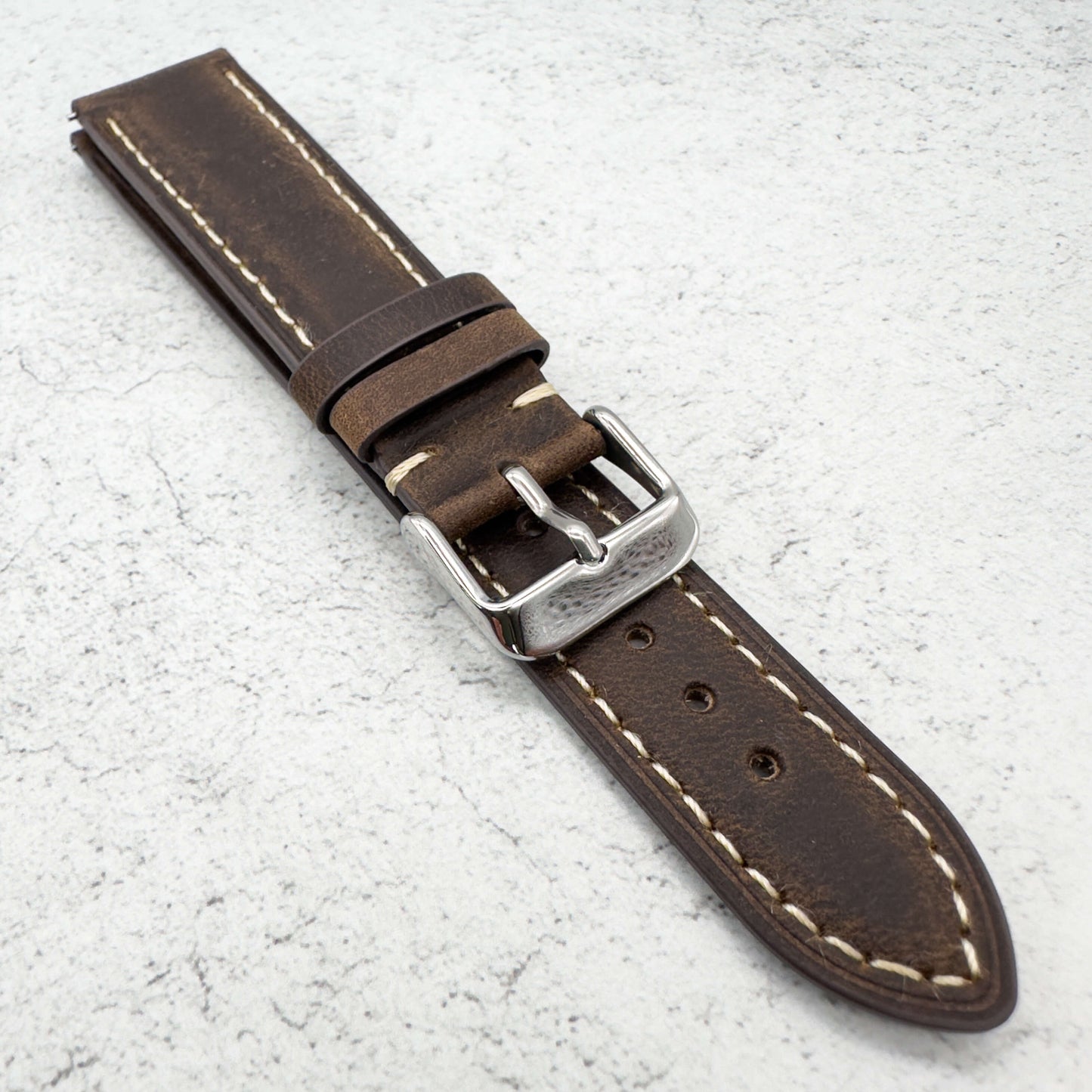cowhide crazy horse vintage genuine leather watch strap dark-brown 3