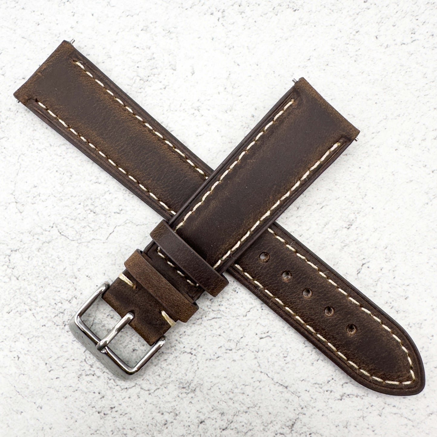 cowhide crazy horse vintage genuine leather watch strap dark-brown 4