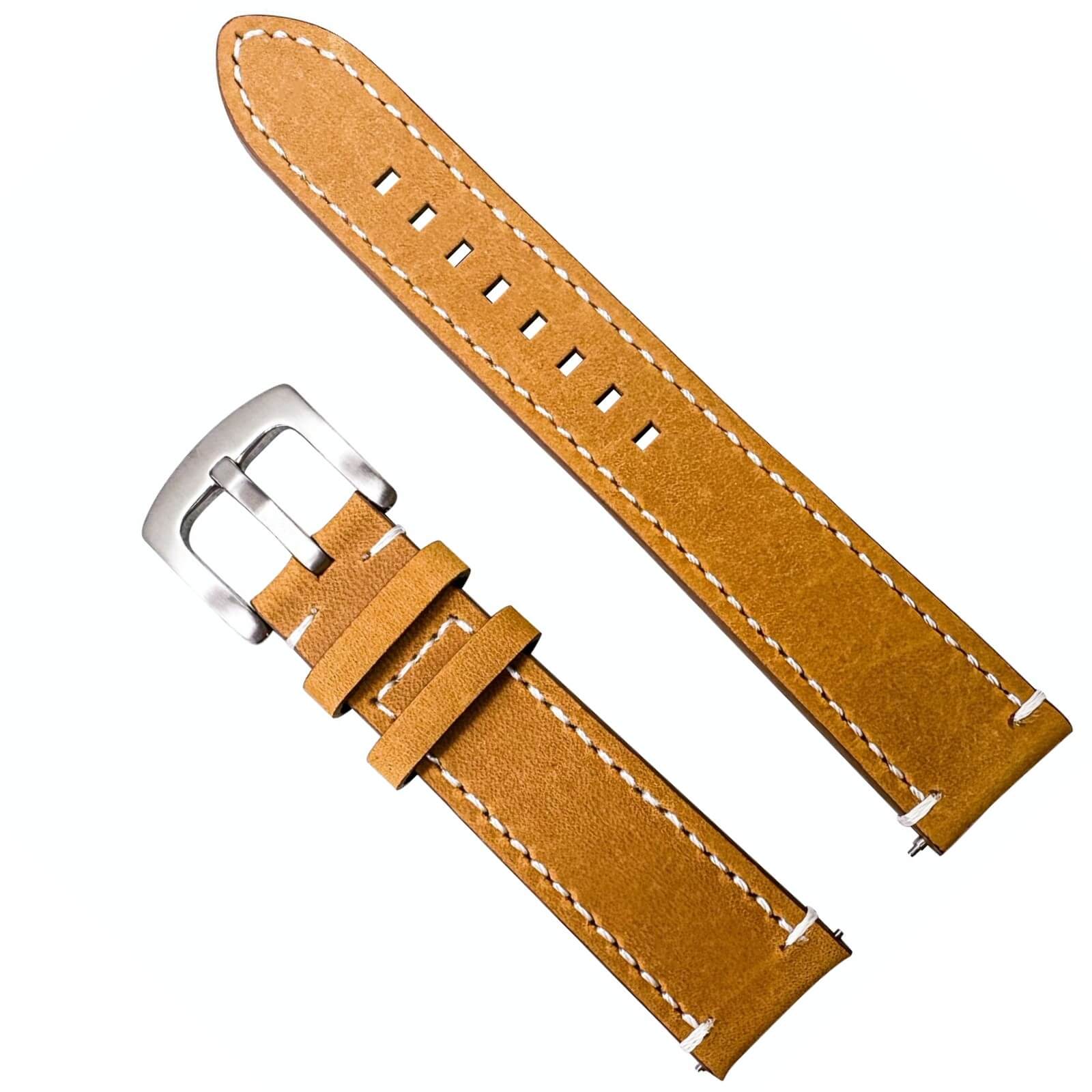 Crazy Horse Vintage Genuine Leather Watch Strap Yellow Brown 1