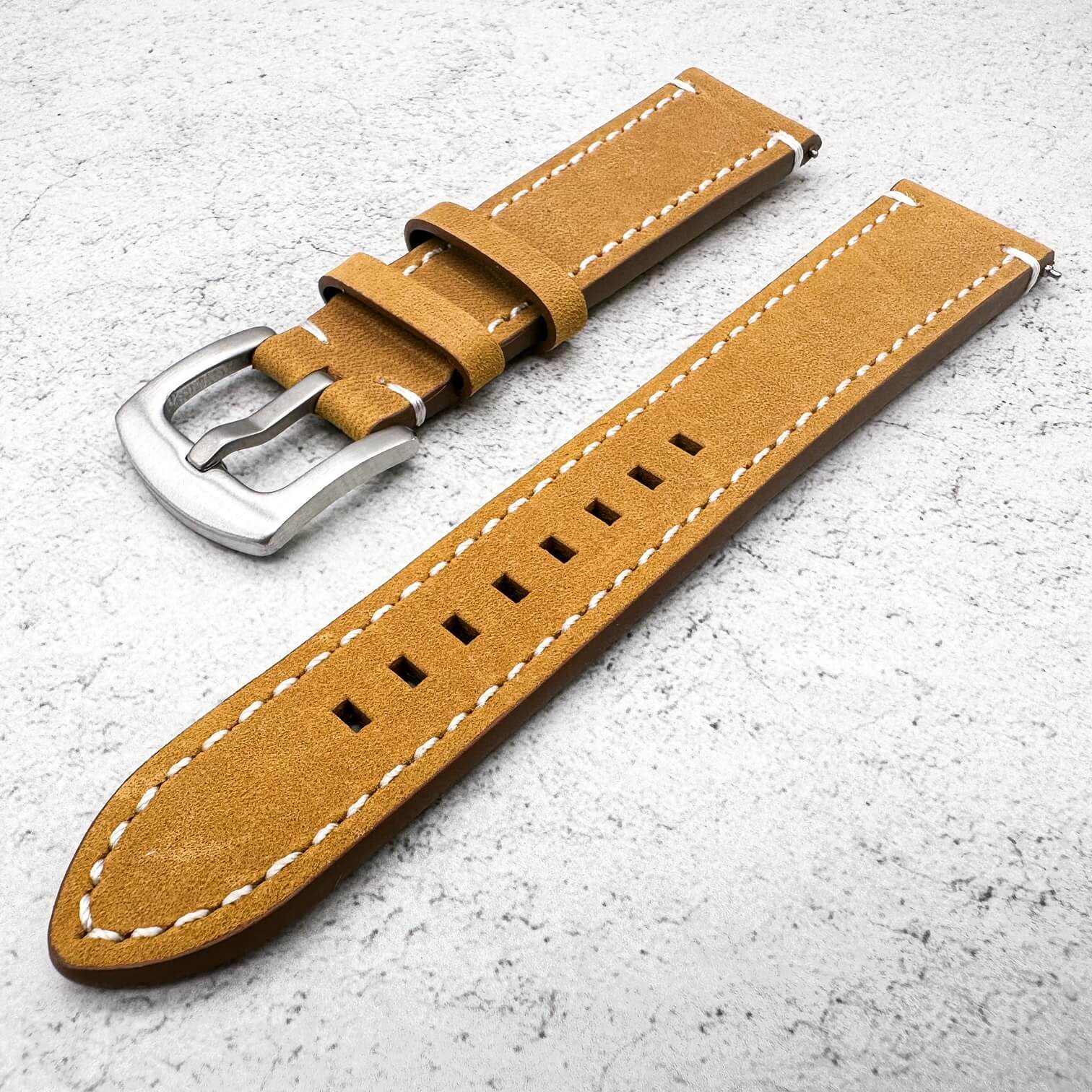 Crazy Horse Vintage Genuine Leather Watch Strap Yellow Brown 2