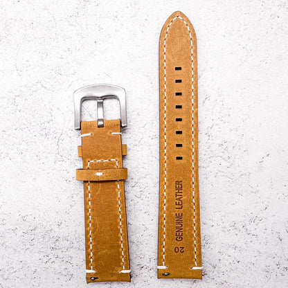 Crazy Horse Vintage Genuine Leather Watch Strap Yellow Brown 4