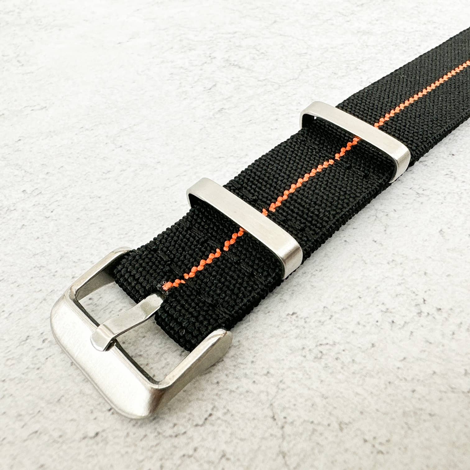 Elastic Nylon Military NATO Watch Strap Black Orange The