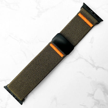 Elastic Nylon Loop Band With Magnetic Clasp For Apple Watch In Army Green 2
