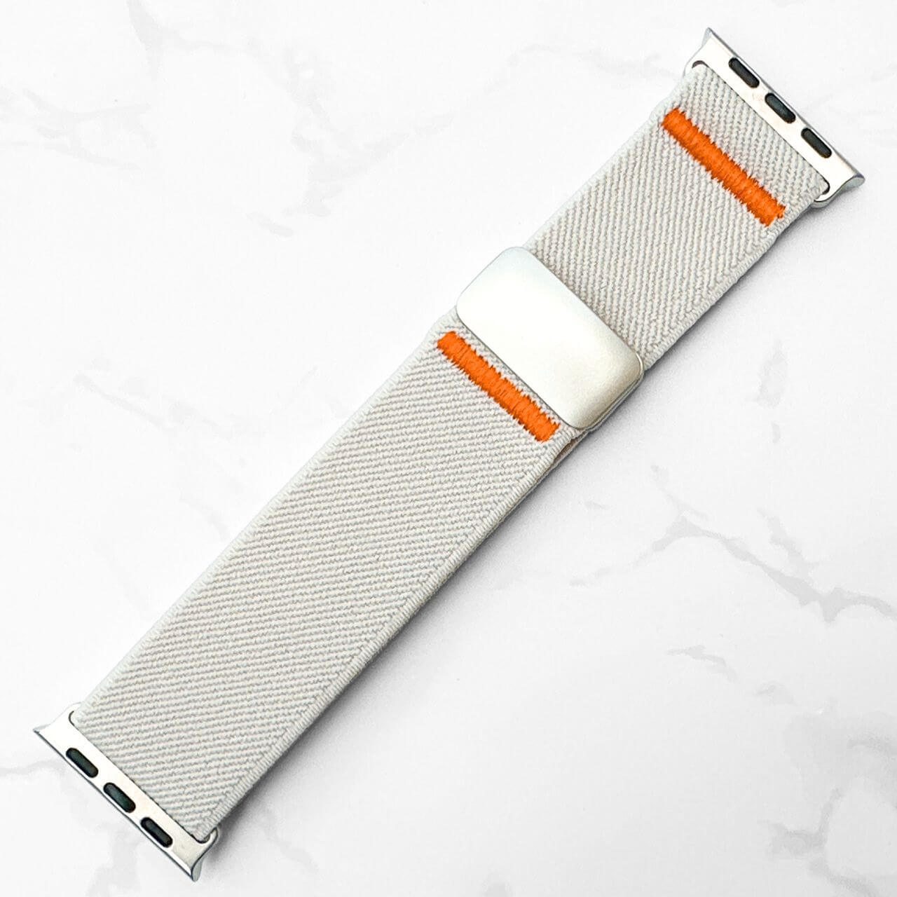 Elastic Nylon Loop Band With Magnetic Clasp For Apple Watch In Starlight White 2