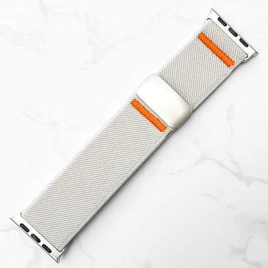 Elastic Nylon Loop Band With Magnetic Clasp For Apple Watch In Starlight White 2