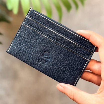 Genuine Leather Card Holder Wallet Navy Blue Slim Credit Card Holder 4