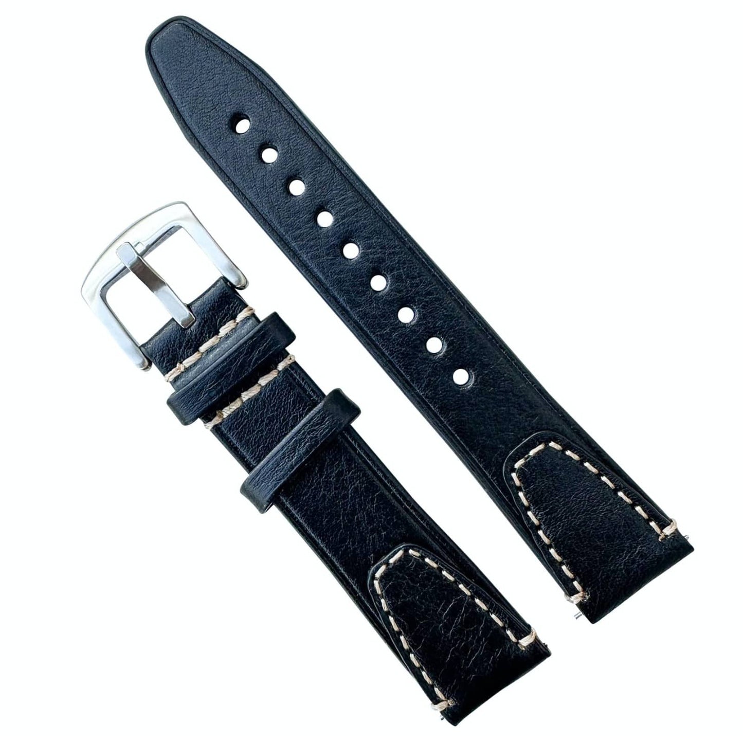 Genuine Leather Vintage Style Quick Release Watch Strap Black 1