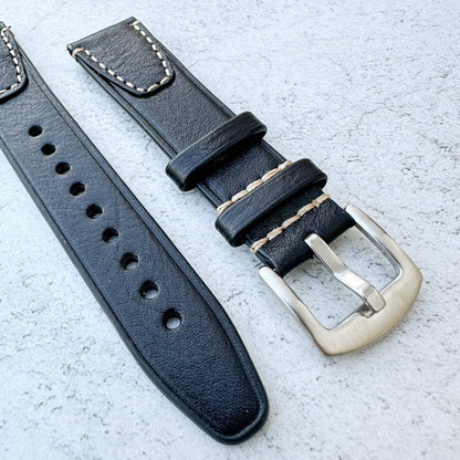 Genuine Leather Vintage Style Quick Release Watch Strap Black 2