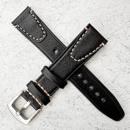 Genuine Leather Vintage Style Quick Release Watch Strap Black 3