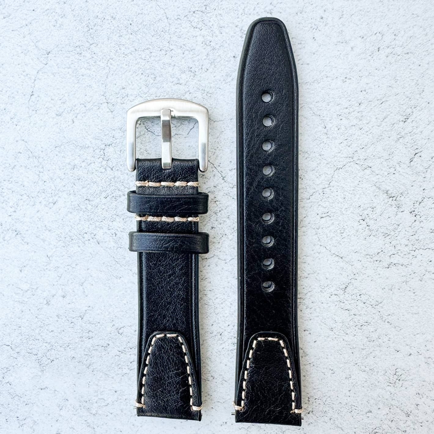 Genuine Leather Vintage Style Quick Release Watch Strap Black 4
