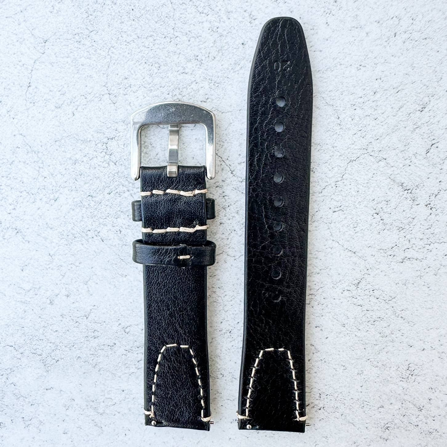 Genuine Leather Vintage Style Quick Release Watch Strap Black 5