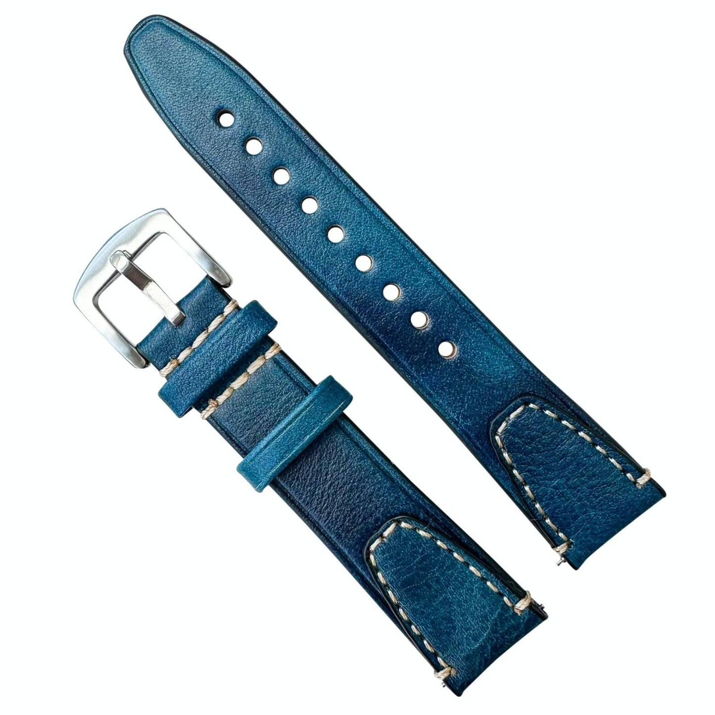 Genuine Leather Vintage Style Quick Release Watch Strap Blue 1