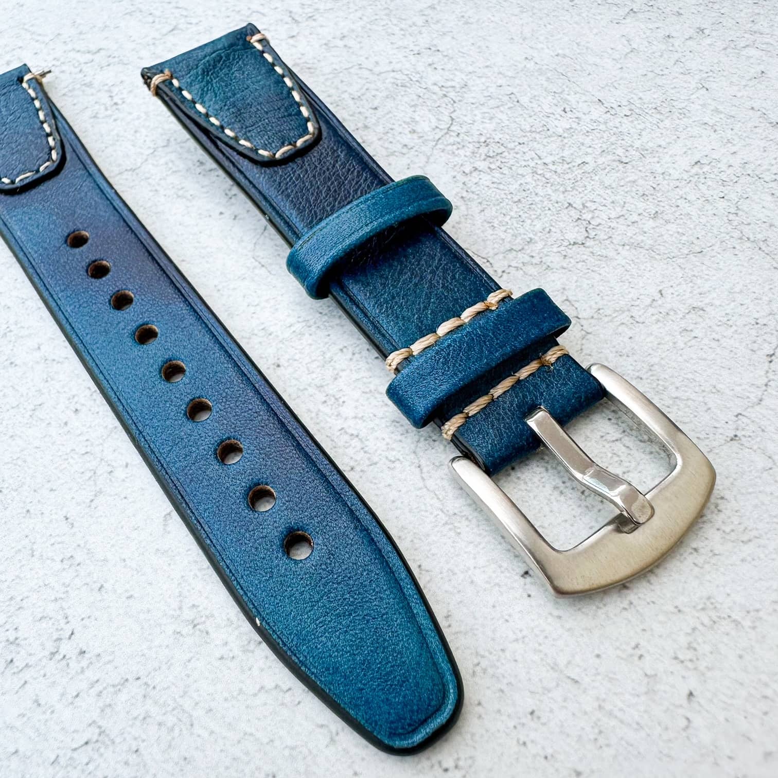 Genuine Leather Premium Vintage Style Watch Strap - Blue